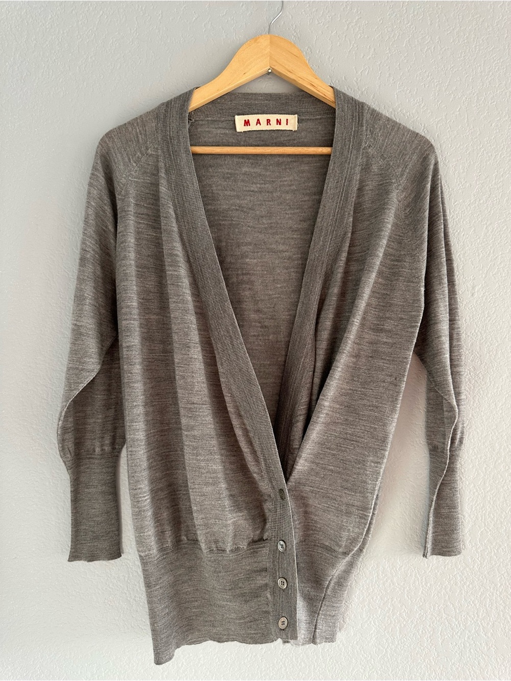 Marni Gray Fine Knit V-Neck Cardigan Sweater IT 44 US 8